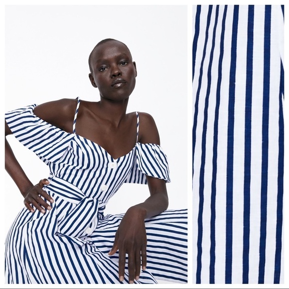NWOT. Zara Linen Striped Midi Dress. Size XS. - Picture 5 of 8